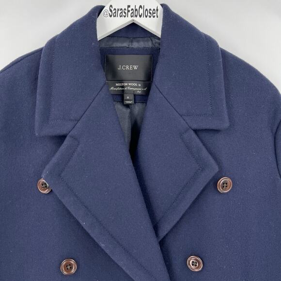 J. Crew Melton Wool Navy Blue Double‎ Breasted Peacoat B6474 Women’s Size 0 - Picture 2 of 10
